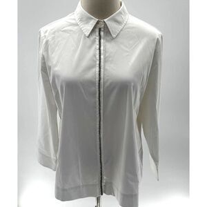 Chico's White/Studded Detail Long Sleeve Button Down Shirt- 1(M)